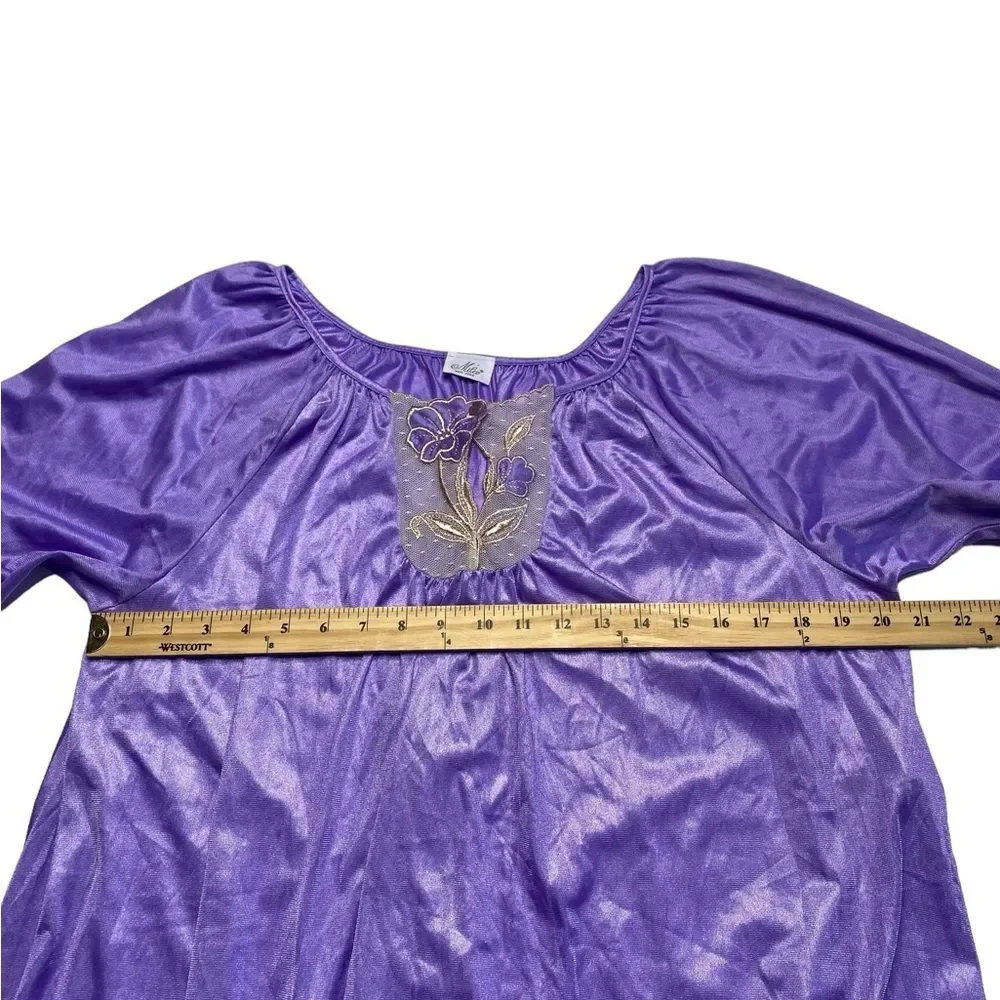 Vintage Milco New York Long Nightgown Nightdress Lavender Lace Floral Inset OS - Picture 6 of 12